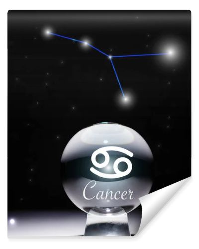 crystal ball with Cancer zodiac sign isolated on black with constellation