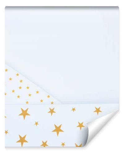 top view of festive paper decorated by golden stars isolated on white 