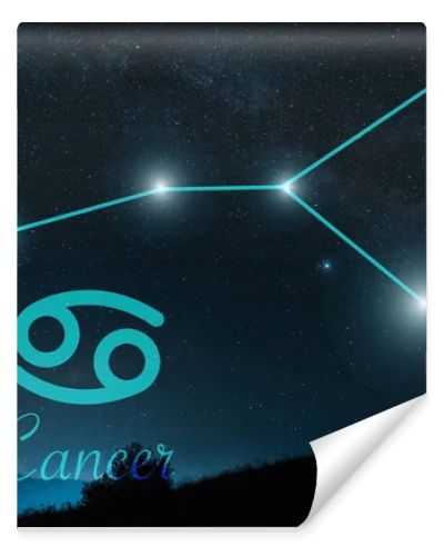 dark landscape with night starry sky and cancer constellation