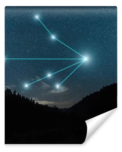 dark landscape with night starry sky and libra constellation