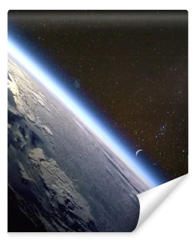 Quarter crescent moon and the thin line of Earth atmosphere over the island of Hispaniola. Collage. Elements of this image furnished by NASA.