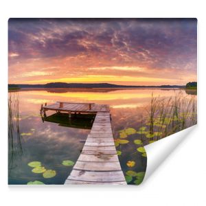 Beautiful summer sunrise over lake - Panorama