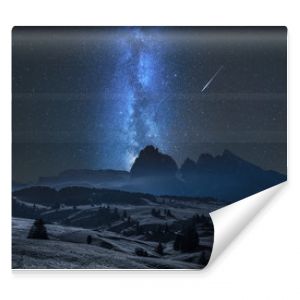 Milky way over Alpe di Siusi in Dolomites at night