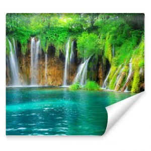 Exotic waterfall and lake landscape of Plitvice Lakes National Park, UNESCO natural world heritage and famous travel destination of Croatia. The lakes are located in central Croatia (Croatia proper).