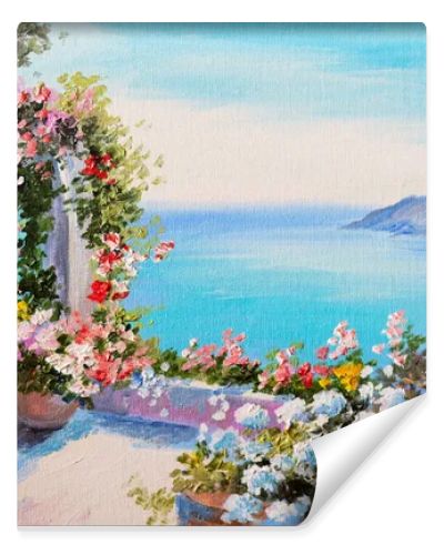 Oil painting - house near sea