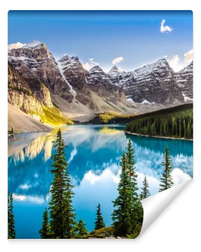 Landscape sunset view of Morain lake and mountain range