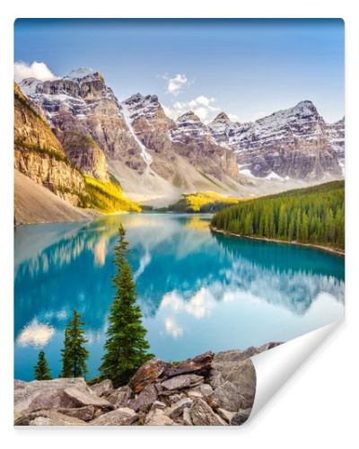 Landscape view of Moraine lake in Canadian Rocky Mountains