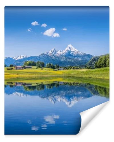 Idyllic summer landscape with clear mountain lake in the Alps