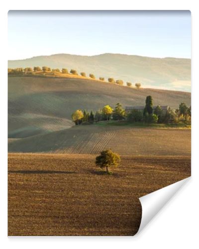 The setting sun over the valley of the Orcia in Tuscany, Italy