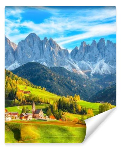 Marvelous autumn scene of magnificent  Santa Maddalena village in Dolomites.  Location: Santa Maddalena village, Val di Funes, Trentino-Alto Adige, Dolomites, Italy, Europe