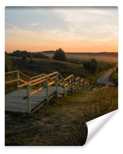 wooden stairs at sunset