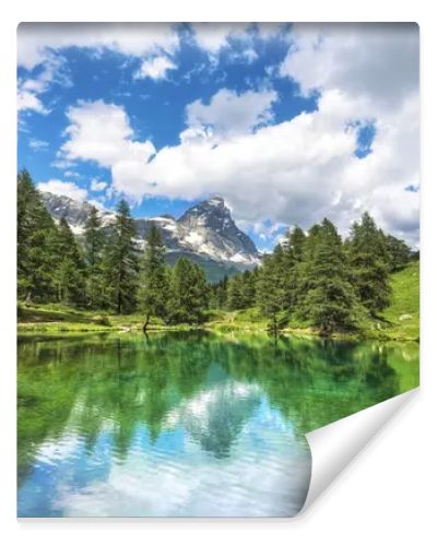 The Blue Lake (Lago blu in italian) and the reflected Matterhorn (Cervino in italian). Cervinia, Aosta Valley region, Italy