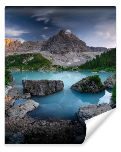 Lago Sorapis, Dolomites Alps, Italy, Europe. View on Sorapis Lake in Dolomites mountains, this place near Cortina d'Ampezzo, province Belluno, Italy.