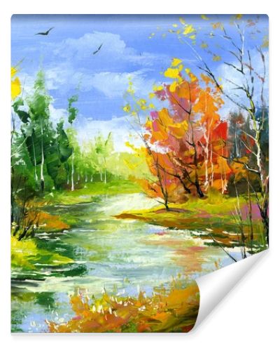 Autumn landscape with the wood river