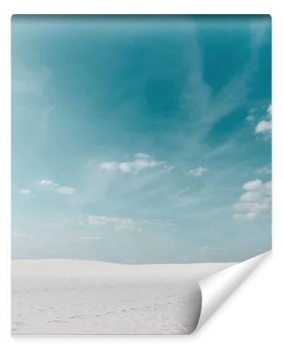 beautiful beach with white sand and blue sky with white clouds and geometric illustration