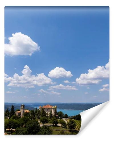 aerial view of tranquil landscape with beautiful architecture and majestic nature in provence, france