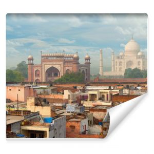 Panorama of Agra city, India. Taj Mahal in the background