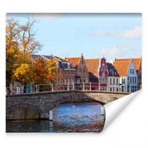 Classic view of channels of Bruges. Belgium.