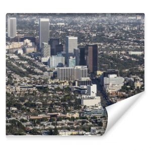 Aerial view of Wilshire Blvd Miracle Mile neighborhood in Los Angeles, California.