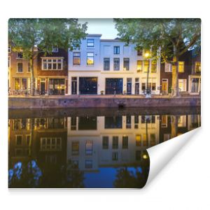 Street view on canals and monumental houses in historical city Gouda, the Netherlands