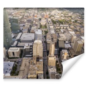 High angle aerial view of downtown Oklahoma City, USA.