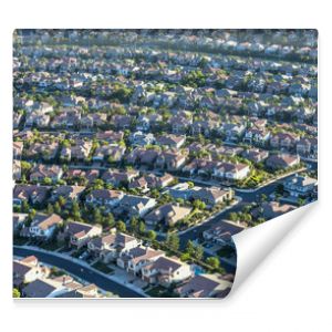 Aerial view of modern residential streets in the San Fernando Valley region of Los Angeles, California.