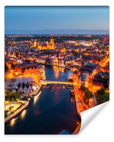 Aerial view of the beautiful Gdansk city at dusk, Poland