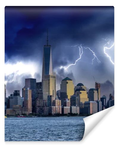 Downtown Manhattan skyline under a coming storm, New York City - USA.