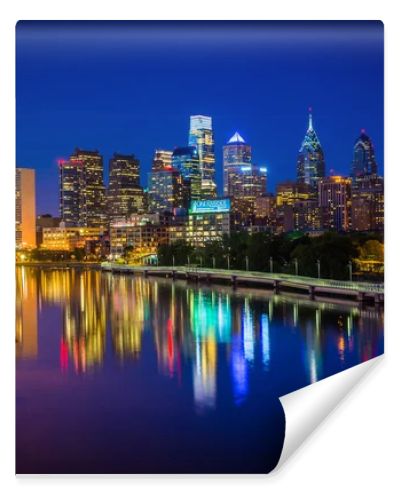 The Philadelphia skyline and Schuylkill River at night, seen fro
