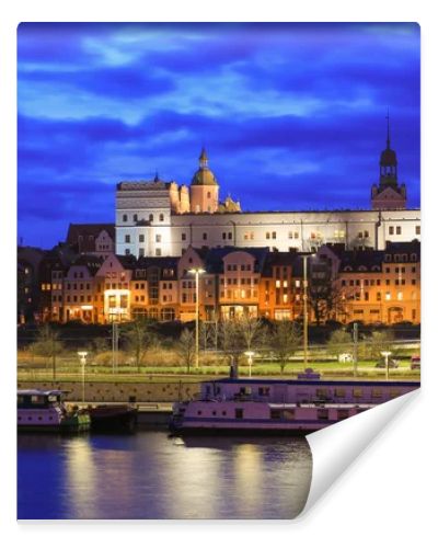 A view of the Szczecin city by night,Poland,waterfront, Chrobry embankment