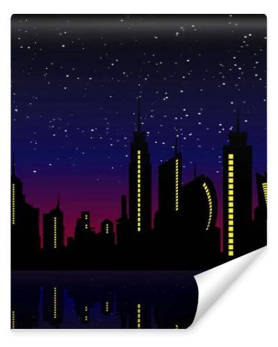 Night City Skyline. Cityscape Background, Beautiful night sky with stars over city buildings vector illustration 