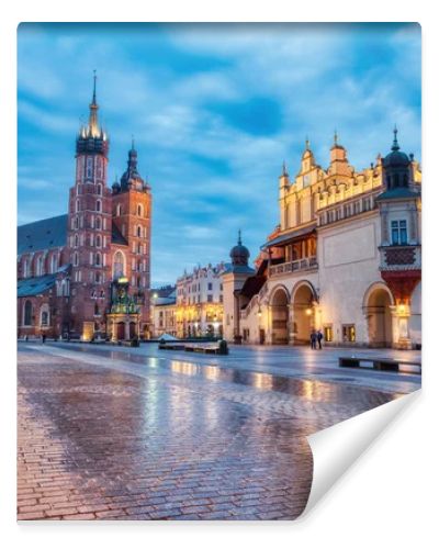 St. Mary's Basilica on the Krakow Main Square at Dusk, Krakow