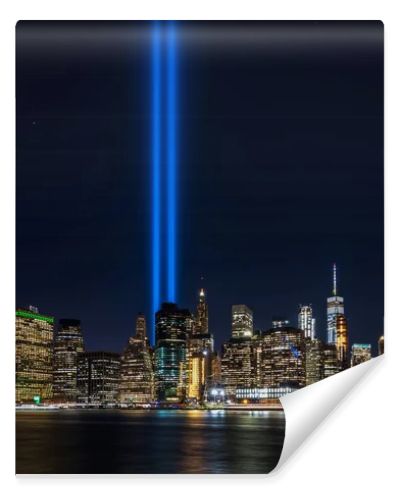 Clear view from Brooklyn of 911 memorial tribute light in Manhattan, New York City