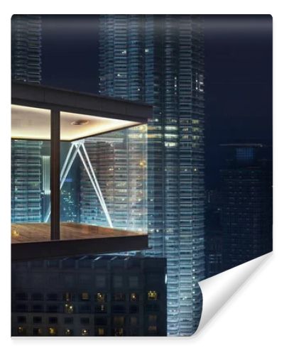 Modern sky office by night with beautiful city skyline view .