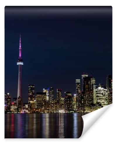 Night View of Downtown Toronto from Toronto Islands with the Lake Ontario, Canada.