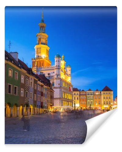 Architecture of the Main Square in Poznan at night, Poland.