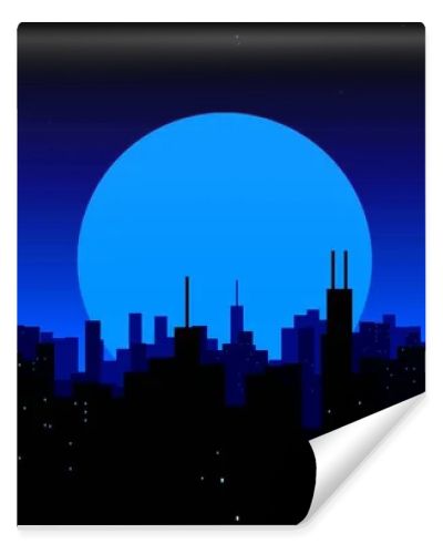 Moon rising over a city. Night City Skyline. Cityscape Background, Beautiful night sky with stars over city buildings. Best wallpaper. Blue sky.