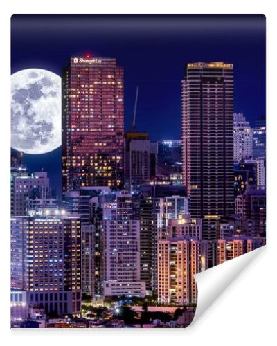 Metro Manila - Evening shot of Bonifacio Global City as seen from Makati. Full Moon behind beautiful skyline