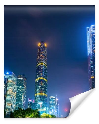 Night view of modern buildings in Guangzhou City Squar