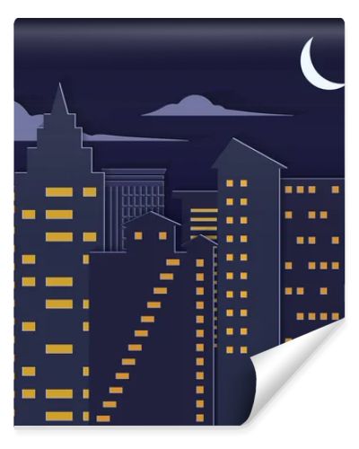 Landscape paper cuted art style night urban city with moon