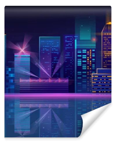 Vector neon megapolis background with buildings, skyscrapers