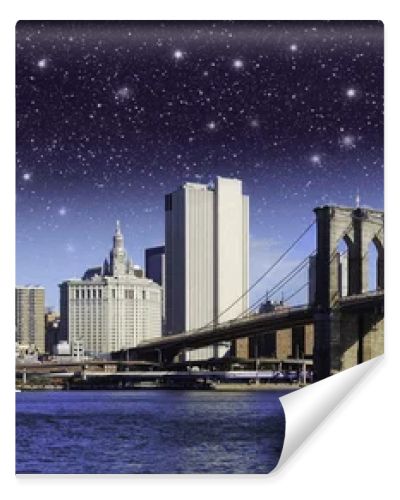 Starry Night over Brooklyn Bridge in New York City