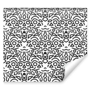 Black thin line geometric damask element seamless pattern isolated on white background. Vector illustration.