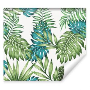 Blue and green leaves seamless