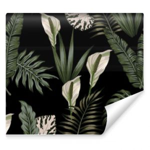 tropical dark white flowers pattern