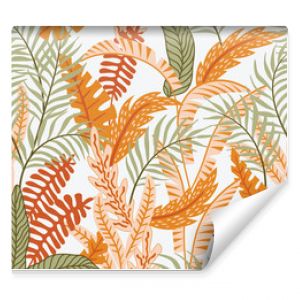 Hand drawn painting leaves seamless white background