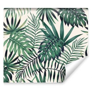 Exotic tropical leaves seamless pattern white background