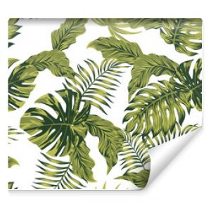 jungle tropical leaves autumn color seamless pattern