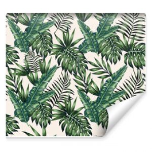 Exotic leaves beige background seamless