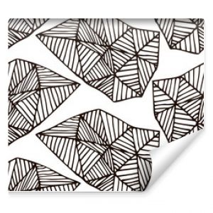 Abstract seamless pattern with doodle triangles, hand drawn black and white geometrical thin line background. Vector illustration.